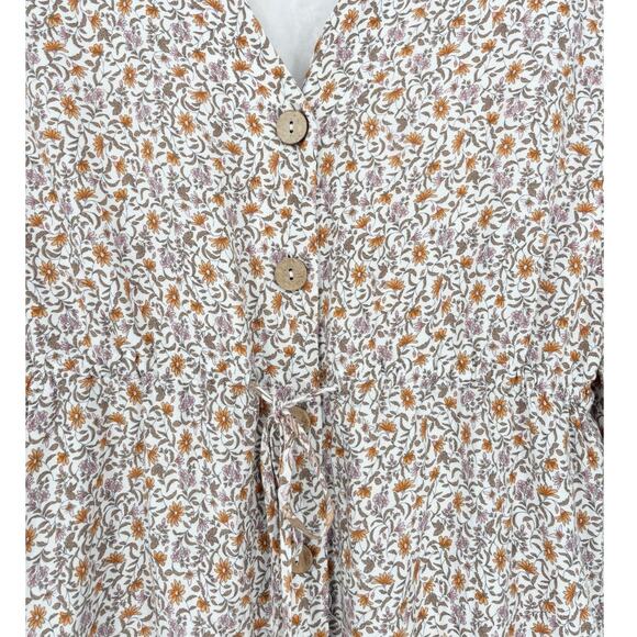 Entro Cinch Drawstring Waist Flutter Sleeve Floral Button Front Dress Size S - Picture 5 of 8